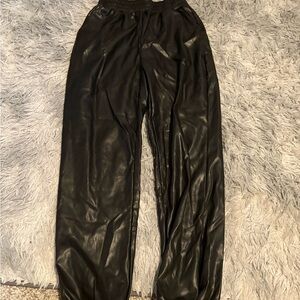 MISGUIDED Black Leather Sweatpants